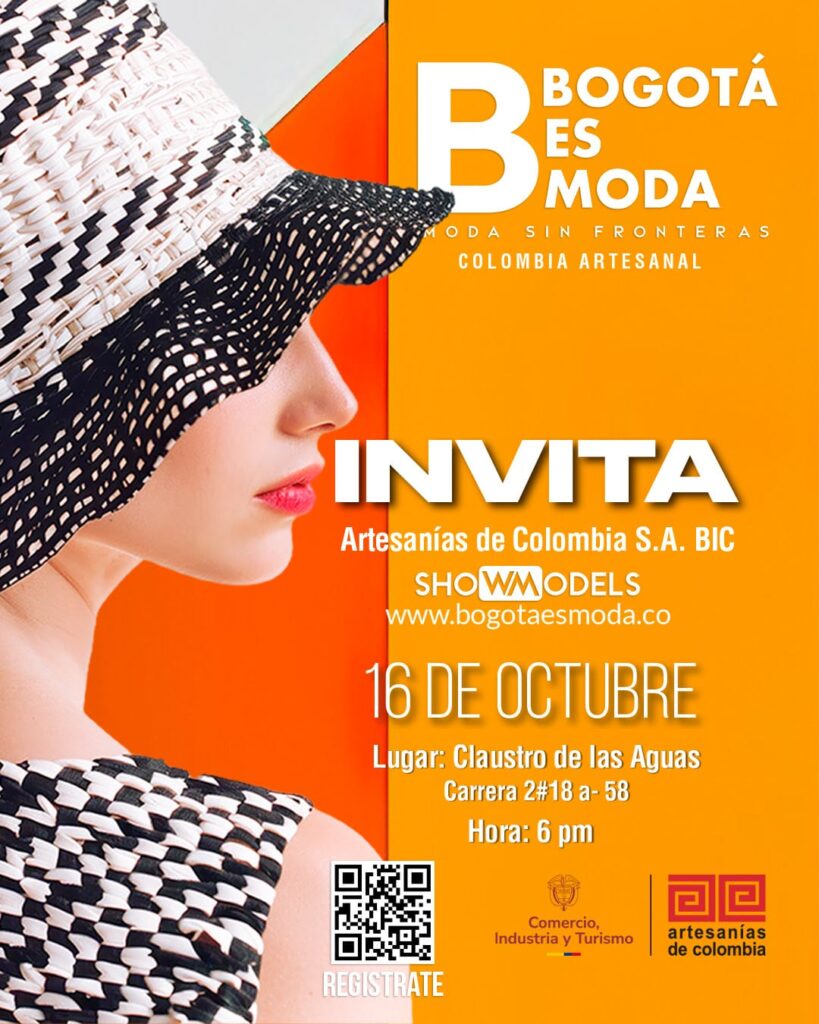 Con este afiche, Artesanías de Colombia viene haciendo la invitación al ShowModels, este jueves a las 6:00 p.m. en el Claustro de las Aguas. Foto: Prensa Artesanías de Colombia.