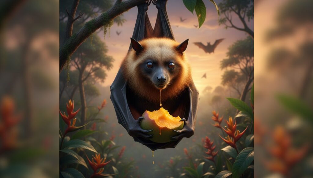 El murciélago frugívoro (Pteropus), huésped natural del virus Nipah. La pérdida de su hábitat en el sur de Asia ha facilitado el salto del patógeno de animales a seres humanos. Foto: IA